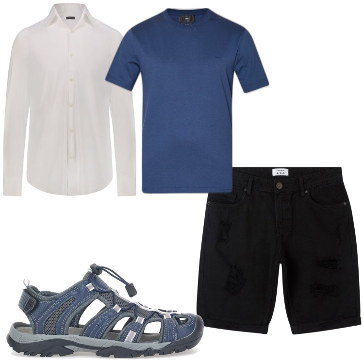 Outfit uomo - Total look #1889439. Stile Trendy per Tutti i giorni. Abbinamento con bermuda, camicie, t-shirt, sandali.