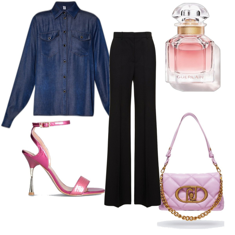 Outfit donna - Total look #1889534. Stile Trendy per Tutti i giorni. Abbinamento con profumi, pantaloni, borse a spalla, sandali col tacco, camicie.
