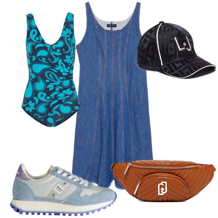 Outfit donna - Total look #1889582. Stile Basic per Mare. Abbinamento con costumi interi, sneakers, vestiti lunghi, marsupi, cappelli.