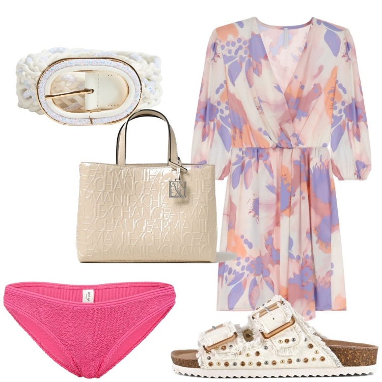 Outfit donna - Total look #1889595. Stile Trendy per Mare. Abbinamento con cinture, vestiti corti, sandali, borse tote, bikini.