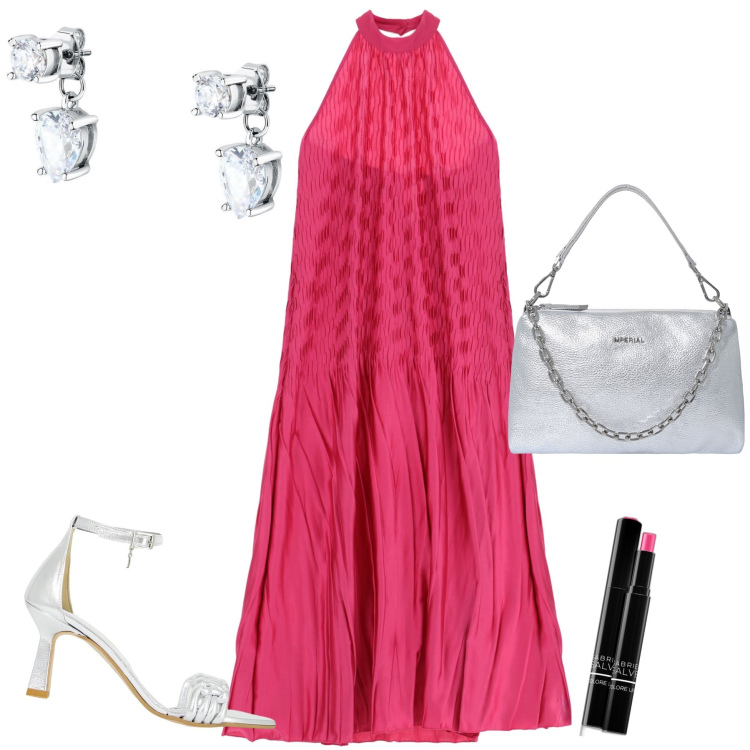 Outfit donna - Sognando sabato sera. Stile Glamour per Serata fuori. Abbinamento con orecchini, rossetti, pochette, décolleté, vestiti lunghi.