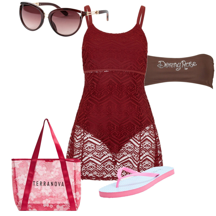 Outfit donna - Mare d a mare con questi prezzi. Stile Basic per Mare. Abbinamento con occhiali da sole, vestiti da spiaggia, shopping bag, infradito, costumi.