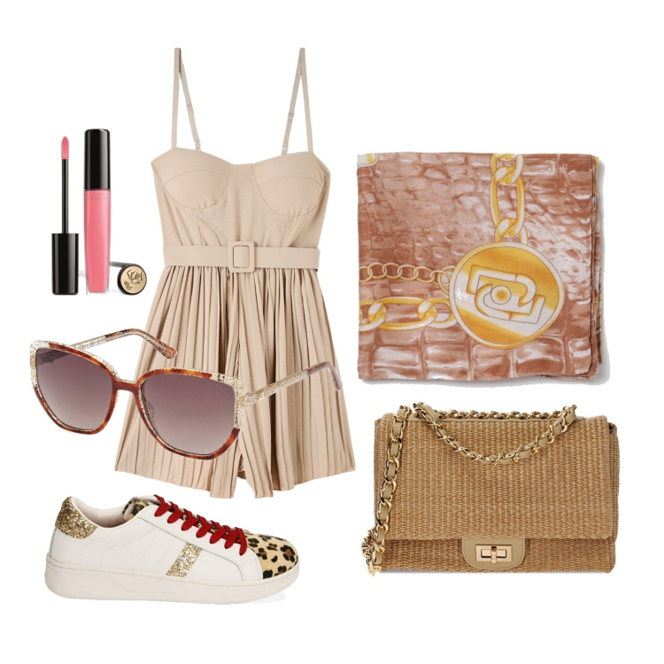 Outfit donna - Ghost outfitter - giugno. Stile Casual chic per Tutti i giorni. Abbinamento con gloss, tute, borse a tracolla, sneakers, occhiali da sole, sciarpe.