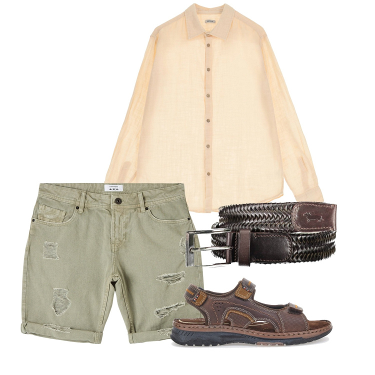 Outfit uomo - In centro. Stile Casual per Tutti i giorni. Abbinamento con bermuda, camicie, sandali, cinture.