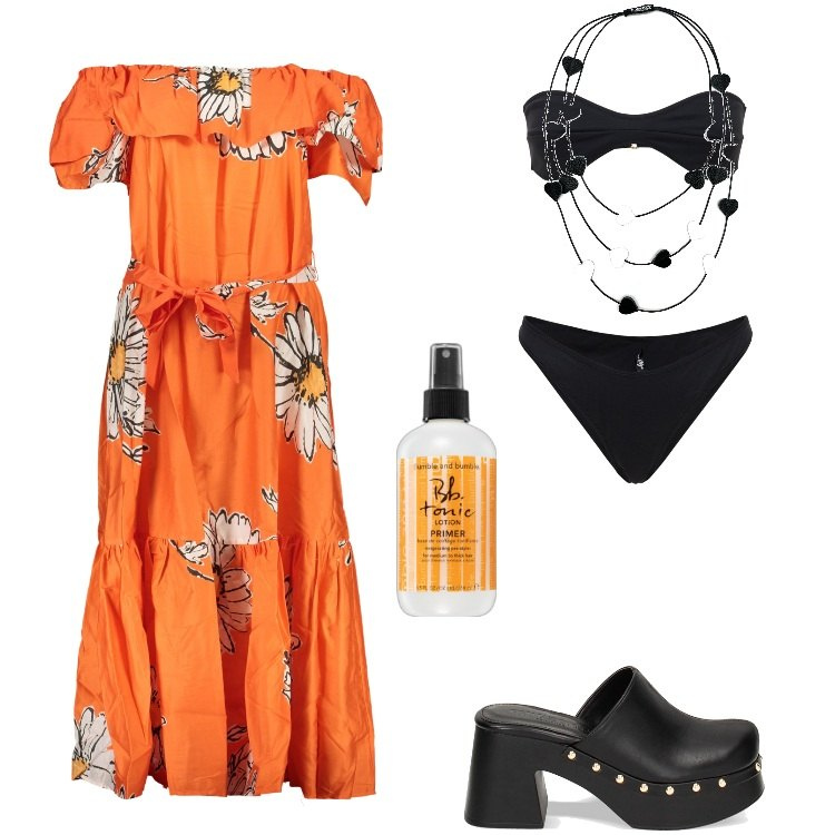 Outfit donna - Total look #1889865. Stile Etnico per Mare. Abbinamento con collane, primer, zoccoli, bikini, vestiti lunghi.