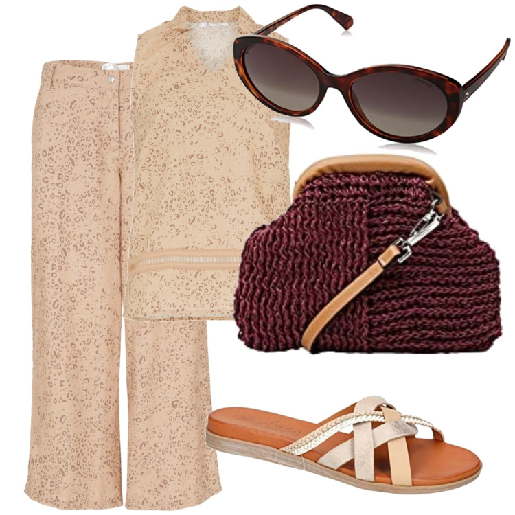 Outfit femme - Juin 2024 : ensemble bonprix. Style Casual pour Tous les jours. Assortir avec jupe-culotte, hauts, sandales à talon, sacs en bandoulière, lunettes de soleil.