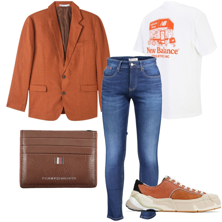 Outfit uomo - La giacca colorata. Stile Trendy per Ufficio. Abbinamento con giacche, t-shirt, sneakers, portafogli, jeans.