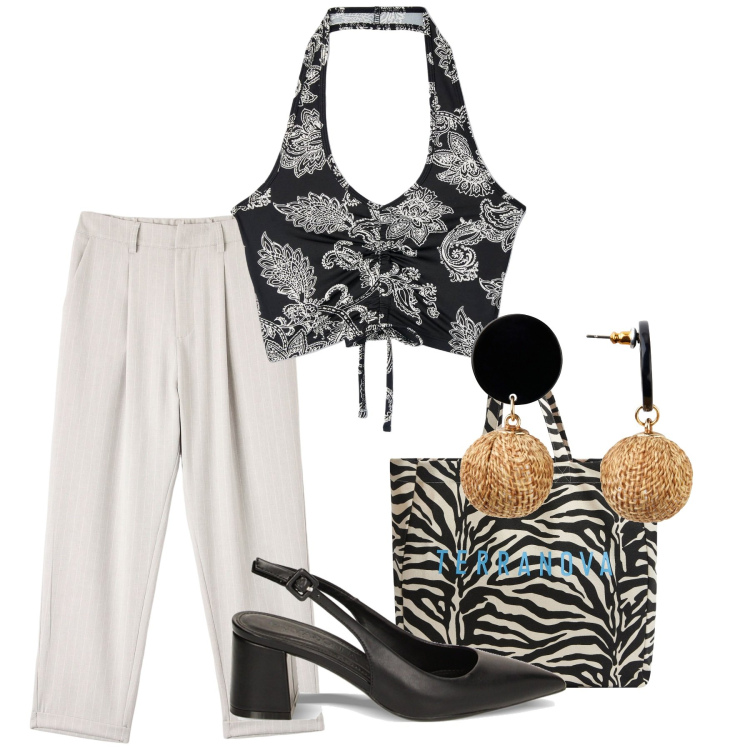 Outfit donna - Slingback. Stile Casual chic per Tutti i giorni. Abbinamento con orecchini, borse tote, pantaloni chino, top, décolleté.