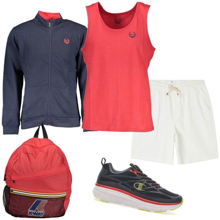 Outfit uomo - La canotta per lo sport. Stile Casual per Sport. Abbinamento con shorts, felpe, borse sportive, canottiere, scarpe sportive.