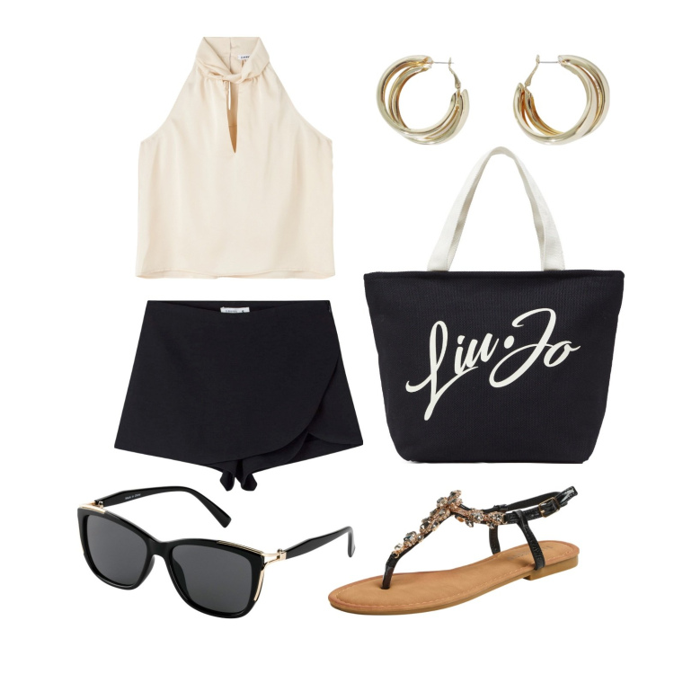 Outfit donna - Ghost outfitter - giugno. Stile Bon Ton per Tutti i giorni. Abbinamento con occhiali da sole, minigonne, canottiere, sandali gioiello, orecchini, shopping bag.
