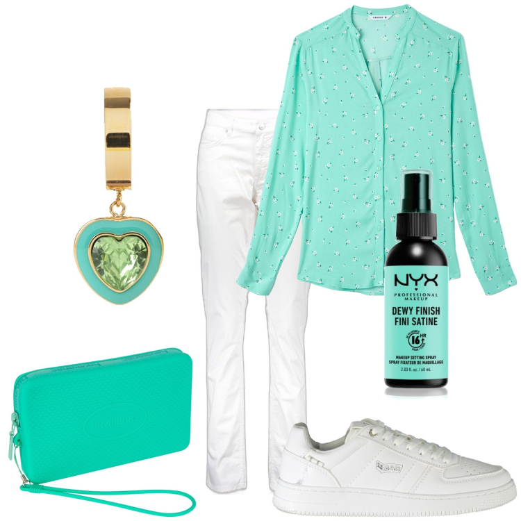 Outfit donna - Total look #1890443. Stile Casual chic per Tutti i giorni. Abbinamento con ciprie, camicie, portafogli, sneakers, pantaloni, orecchini.
