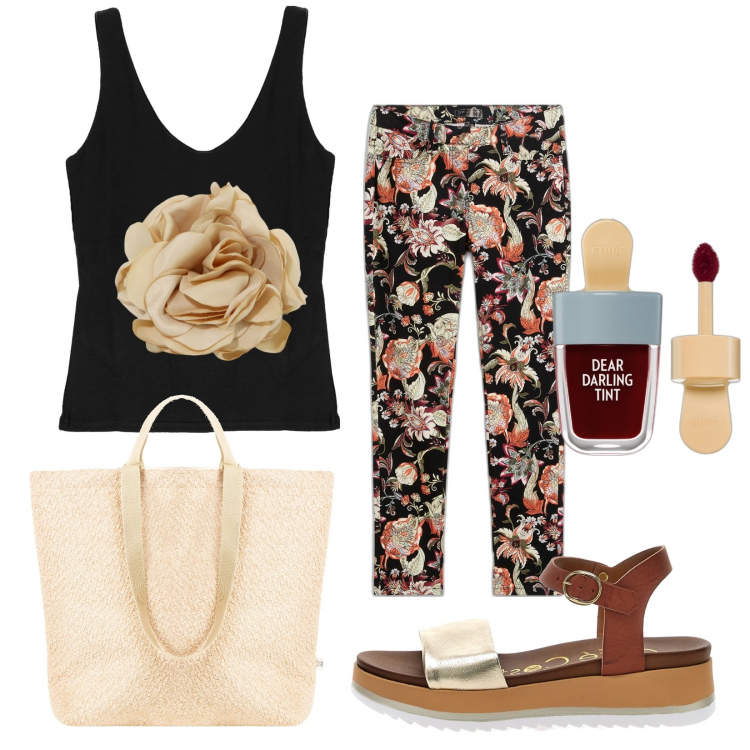 Outfit donna - Total look #1890448. Stile Trendy per Tutti i giorni. Abbinamento con pantaloni, rossetti, borse tote, braccialetti, top, sandali.