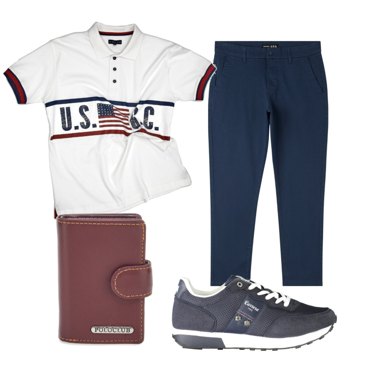 Outfit uomo - Total look #1890560. Stile Urban per Tutti i giorni. Abbinamento con pantaloni skinny, polo, sneakers, portafogli.