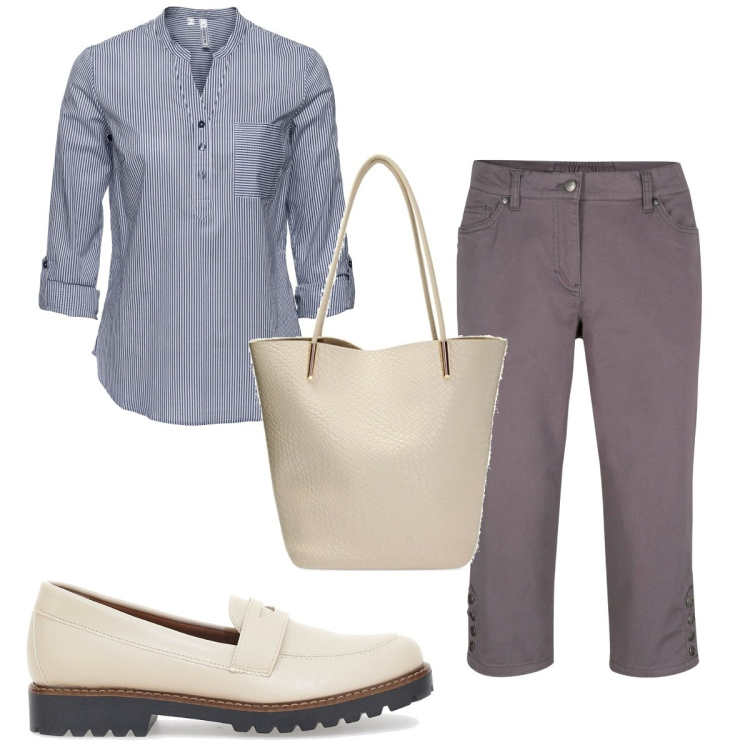 Outfit donna - Total look #1890572. Stile Mannish per Ufficio. Abbinamento con tuniche, pantaloni, borse a spalla, mocassini.