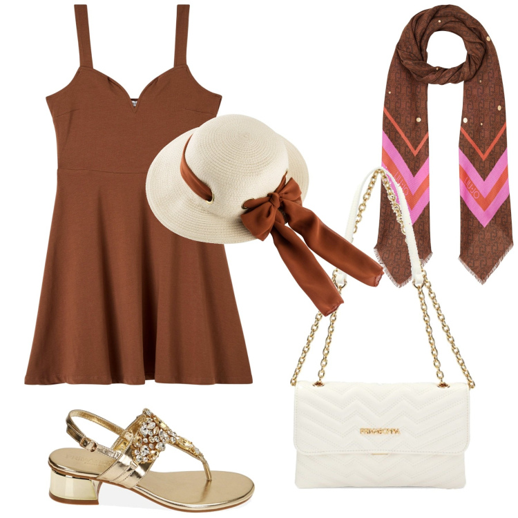 Outfit donna - Total look #1890766. Stile Boho per Tutti i giorni. Abbinamento con cappelli, vestiti, borse a tracolla, ciabatte, foulard.
