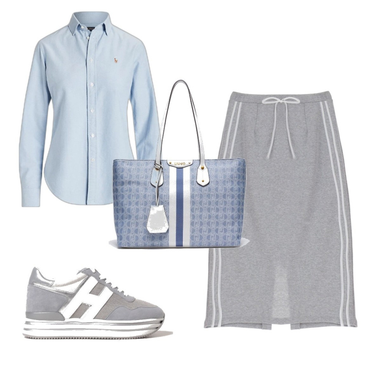 Outfit donna - Total look #1891099. Stile Basic per Tutti i giorni. Abbinamento con camicie, gonne longuette, sneakers, shopping bag.