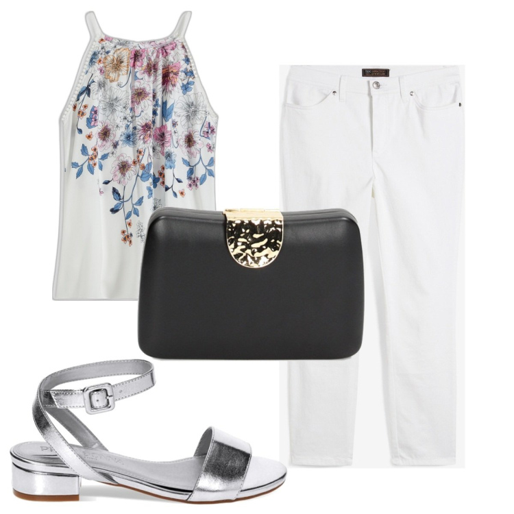 Outfit donna - Total look #1891103. Stile Glamour per Cerimonia. Abbinamento con top, pantaloni, sandali col tacco, clutch.