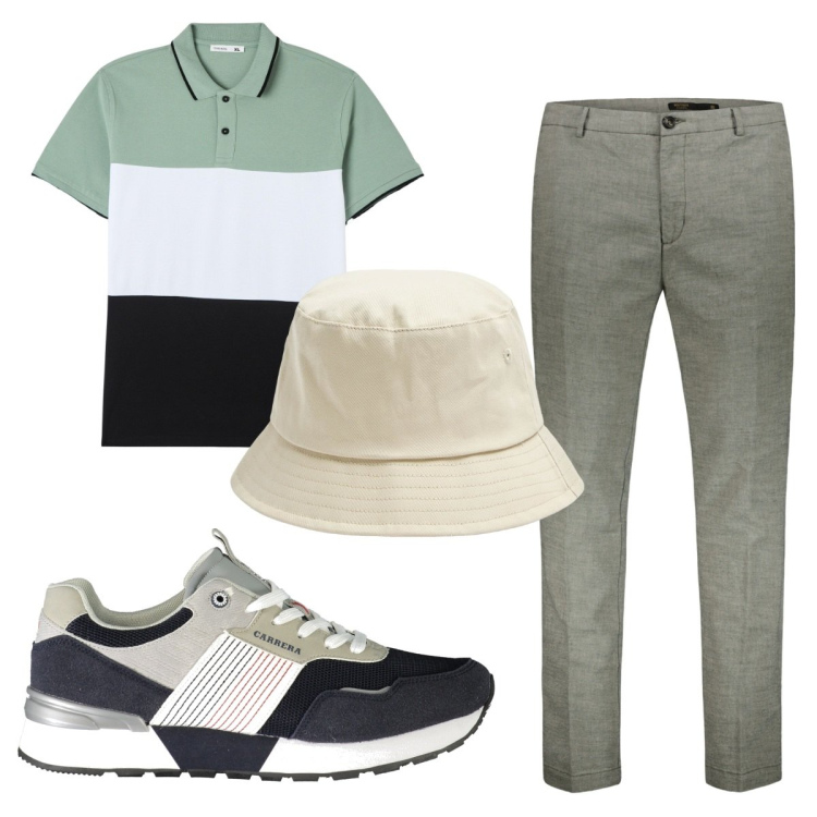 Outfit uomo - Total look #1891118. Stile Trendy per Tutti i giorni. Abbinamento con cappelli, polo, pantaloni, sneakers.