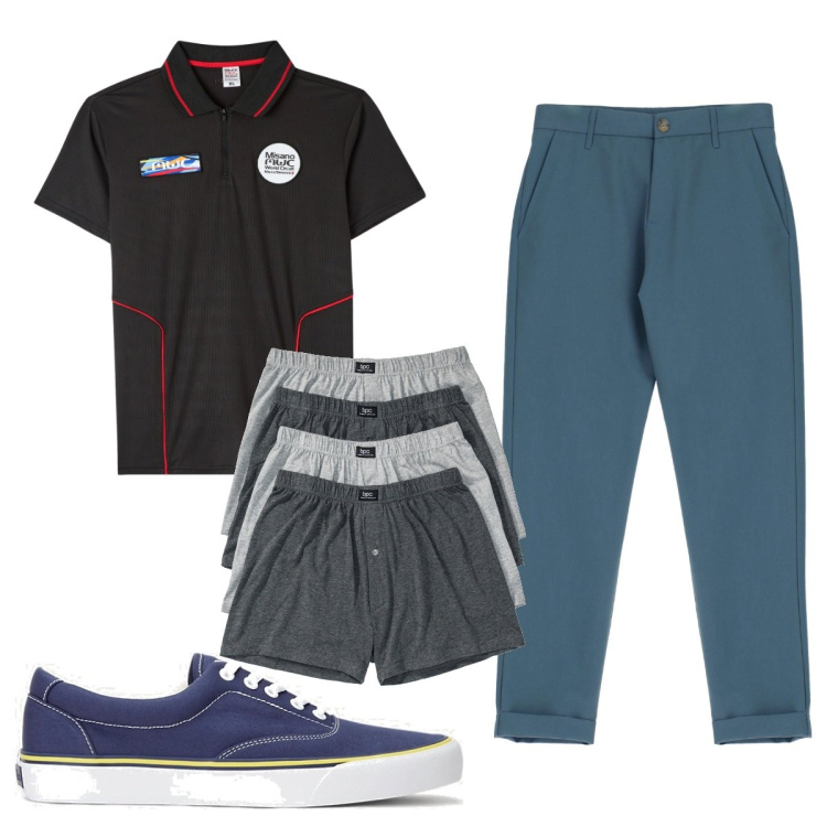 Outfit uomo - Total look #1891121. Stile Trendy per Tutti i giorni. Abbinamento con boxer, polo, pantaloni, sneakers.