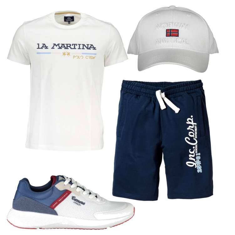Outfit uomo - Total look #1891130. Stile Casual per Sport. Abbinamento con bermuda, cappelli con visiera, t-shirt, scarpe sportive.