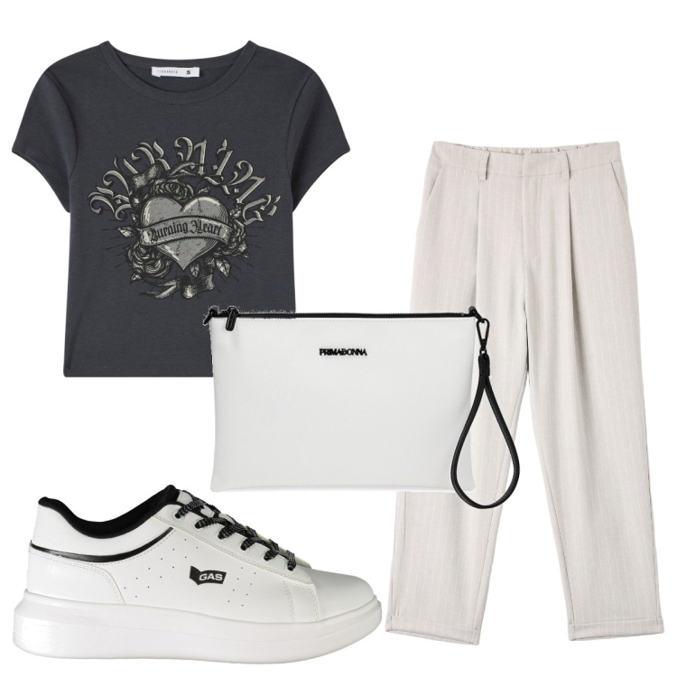 Outfit donna - Total look #1891150. Stile Basic per Tutti i giorni. Abbinamento con t-shirt, pantaloni chino, valigie, sneakers.