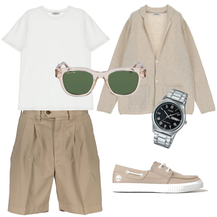 Outfit uomo - Total look #1891152. Stile Casual per Mare. Abbinamento con giacche, t-shirt, orologi, occhiali da sole, bermuda, scarpe stringate.