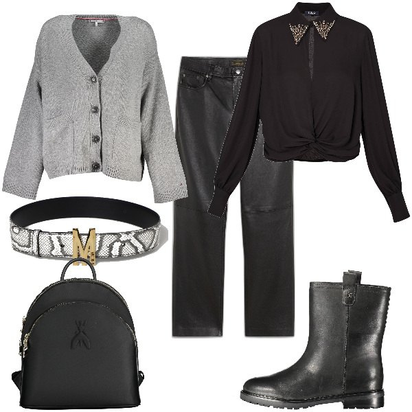 Outfit donna - Total look #1891218. Stile Basic Abbinamento con pantaloni, stivali, maglieria, zaini, bluse, cinture.