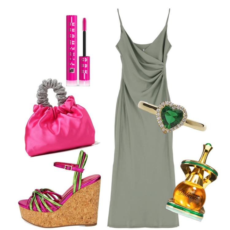 Outfit donna - Total look #1891246. Stile Chic per Serata fuori. look ideale per Tall. Abbinamento con profumi, mascara, anelli, vestiti midi/longuette, zeppe, clutch.