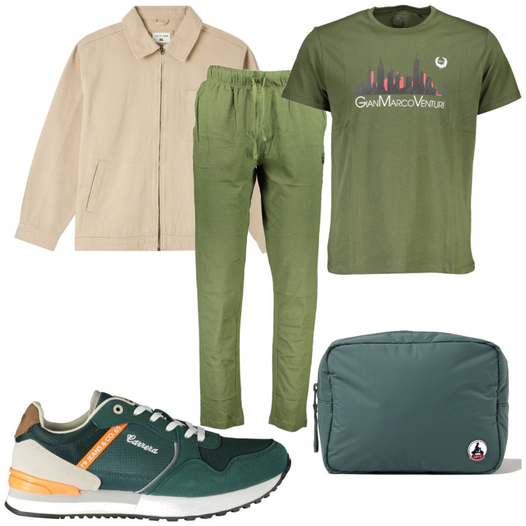 Outfit uomo - Total look #1891256. Stile Trendy per Tutti i giorni. Abbinamento con giacche, pantaloni, t-shirt, borse sportive, sneakers.