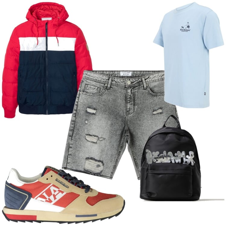 Outfit uomo - Total look #1891268. Stile Trendy per Tutti i giorni. Abbinamento con giacche, shorts, t-shirt, borse sportive, sneakers.