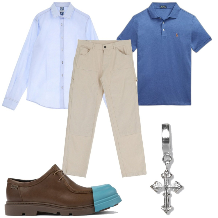Outfit uomo - Total look #1891269. Stile Trendy per Tutti i giorni. Abbinamento con pantaloni, camicie, polo, orecchini, scarpe stringate.