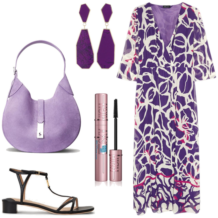 Outfit donna - Total look #1891300. Stile Chic per Serata fuori. Abbinamento con mascara, sandali in pelle, borse a spalla, vestiti lunghi, orecchini.