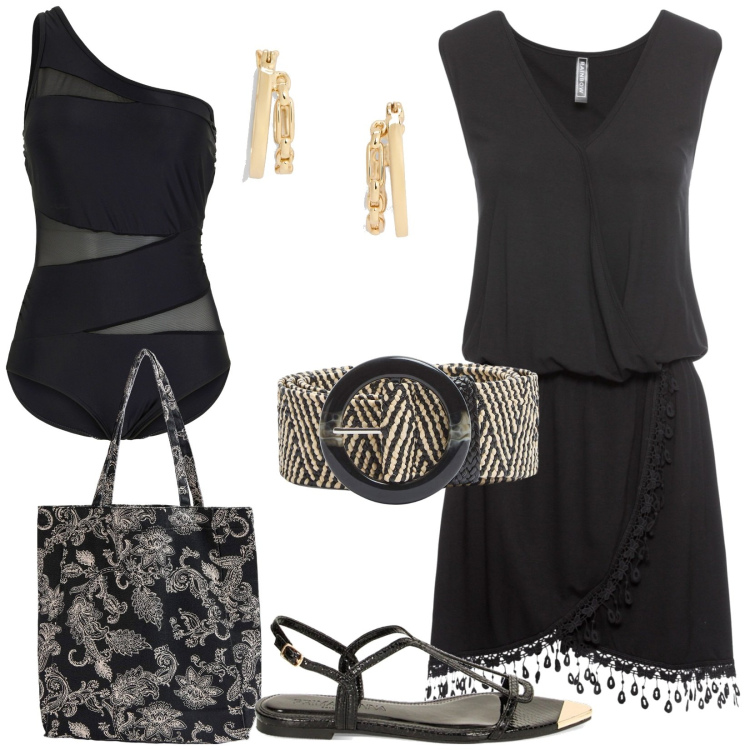 Outfit donna - Total look #1891394. Stile Basic per Mare. Abbinamento con vestiti, costumi interi, cinture, shopping bag, sandali, orecchini.