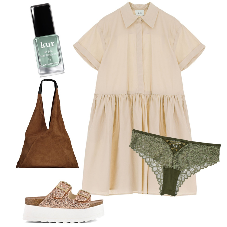 Outfit donna - Fresca d estate. Stile Basic per Tutti i giorni. Abbinamento con culotte, smalti, vestiti midi/longuette, zeppe, borse a spalla.