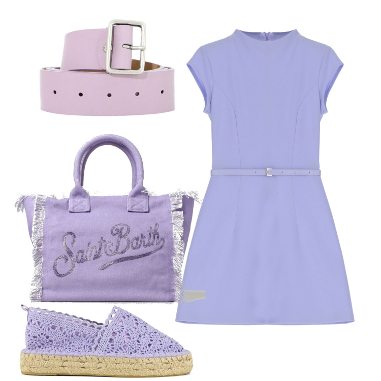 Outfit donna - Glicine. Stile Bon Ton per Tutti i giorni. Abbinamento con vestiti corti, cinture, espadrillas, borse a spalla.