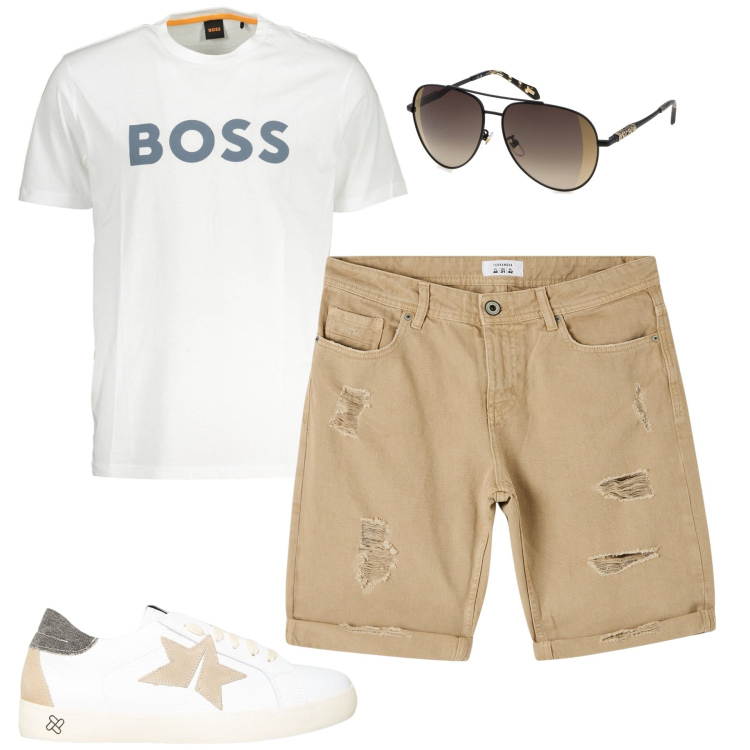 Outfit uomo - Total look #1891410. Stile Casual per Tutti i giorni. Abbinamento con bermuda, sneakers, t-shirt, occhiali da sole.