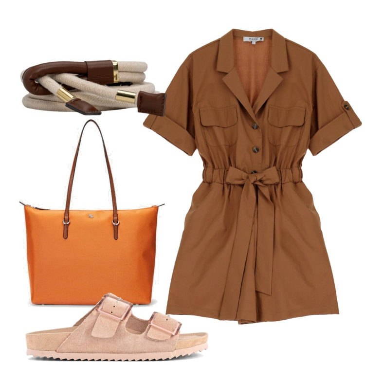 Outfit donna - Ogni giorno. Stile Basic per Tutti i giorni. Abbinamento con vestiti corti, borse tote, sandali, cinture.
