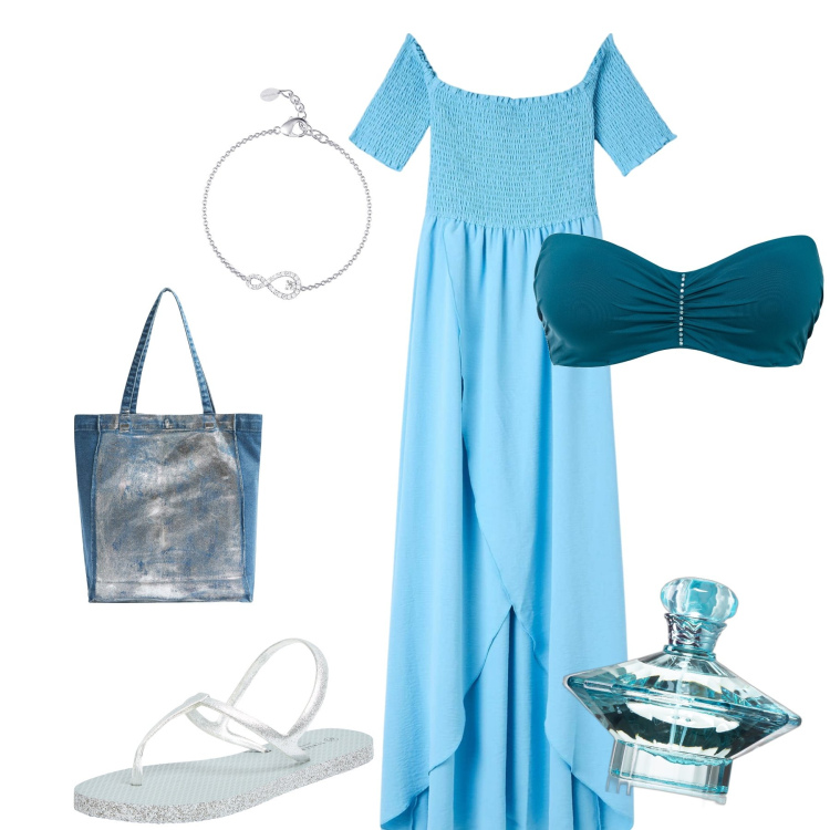 Outfit donna - Serata sul lungomare. Stile Bon Ton per Mare. Abbinamento con reggiseni a balconcino, profumi, vestiti lunghi, sandali, shopping bag, braccialetti.