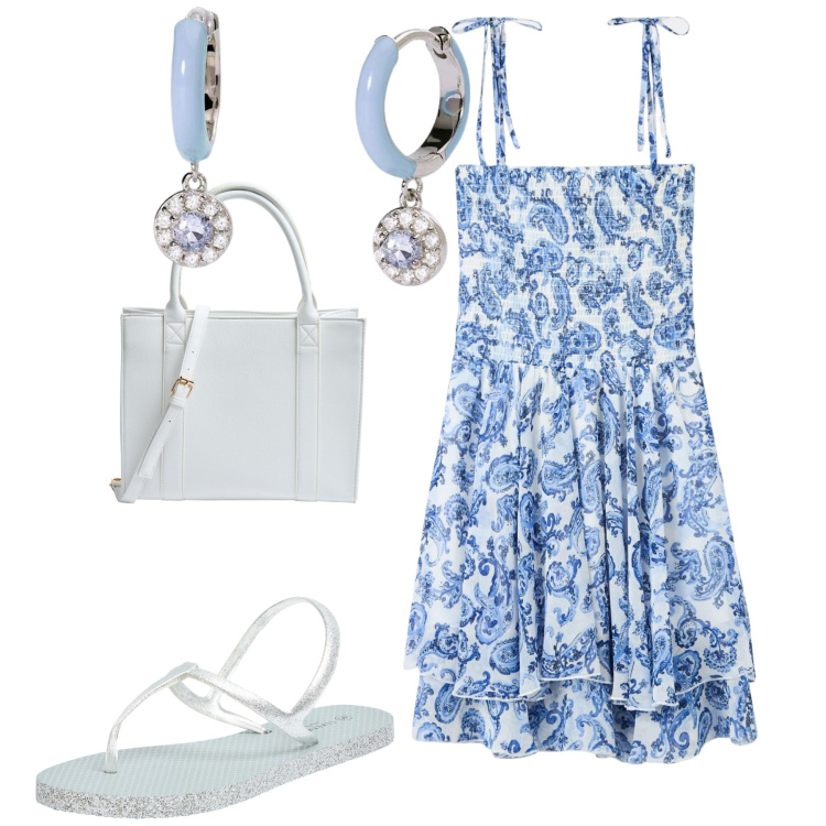 Outfit donna - Total look #1891559. Stile Romantica per Tutti i giorni. Abbinamento con sandali, vestiti, shopping bag, orecchini.