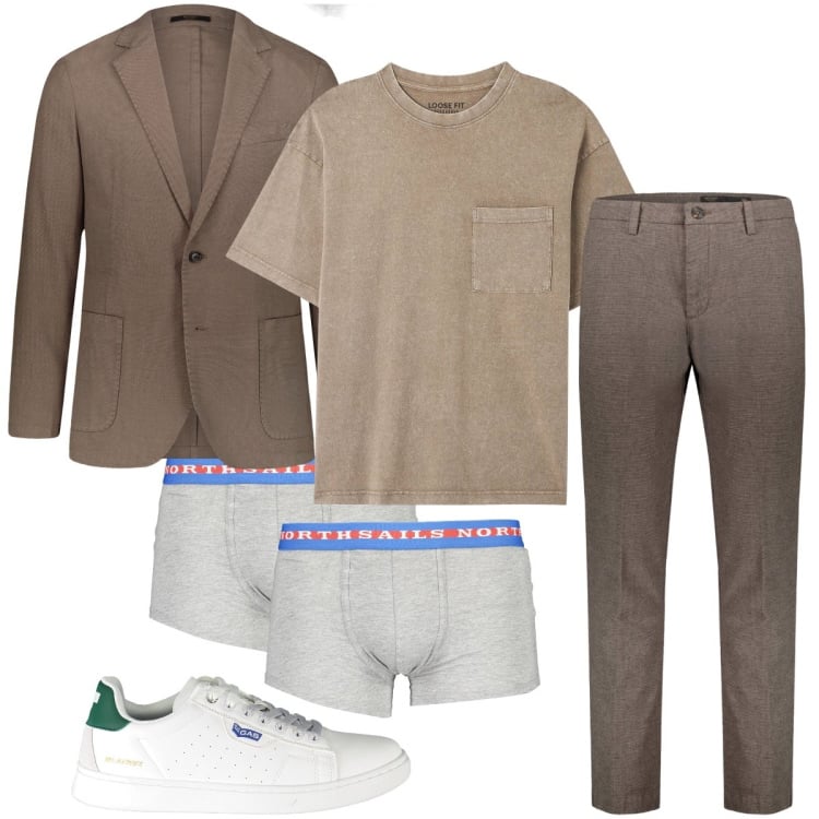 Outfit uomo - I colori della terra. Stile Business/Elegante per Serata speciale. Abbinamento con t-shirt, giacche, pantaloni, sneakers, boxer.