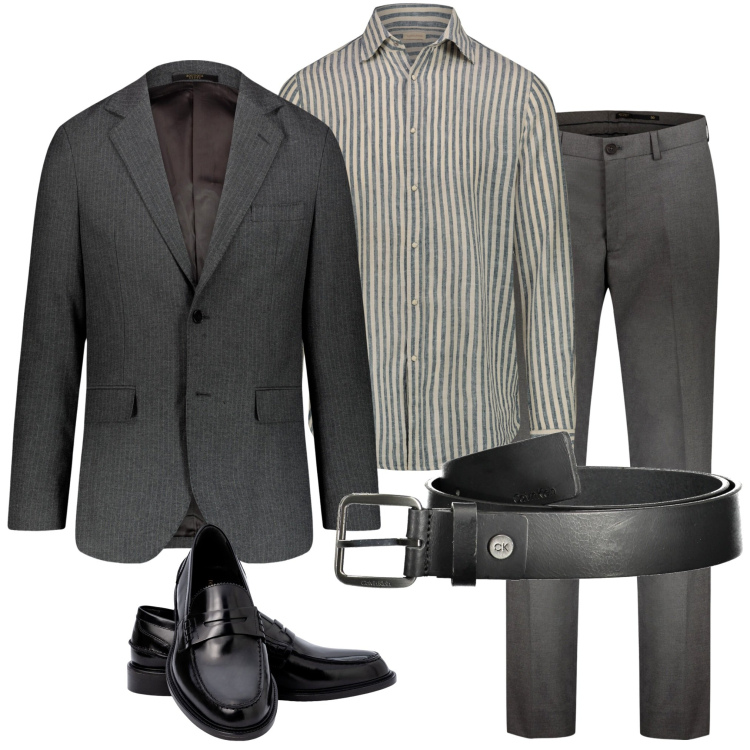 Outfit uomo - In ufficio. Stile Business/Elegante per Ufficio. Abbinamento con giacche, pantaloni, camicie, cinture, scarpe stringate.