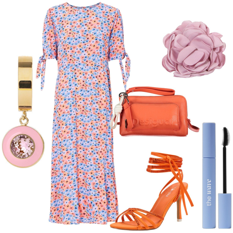 Outfit donna - Total look #1891770. Stile Casual chic per Tutti i giorni. Abbinamento con vestiti midi/longuette, mascara, sandali alla schiava, braccialetti, borse a tracolla, orecchini.