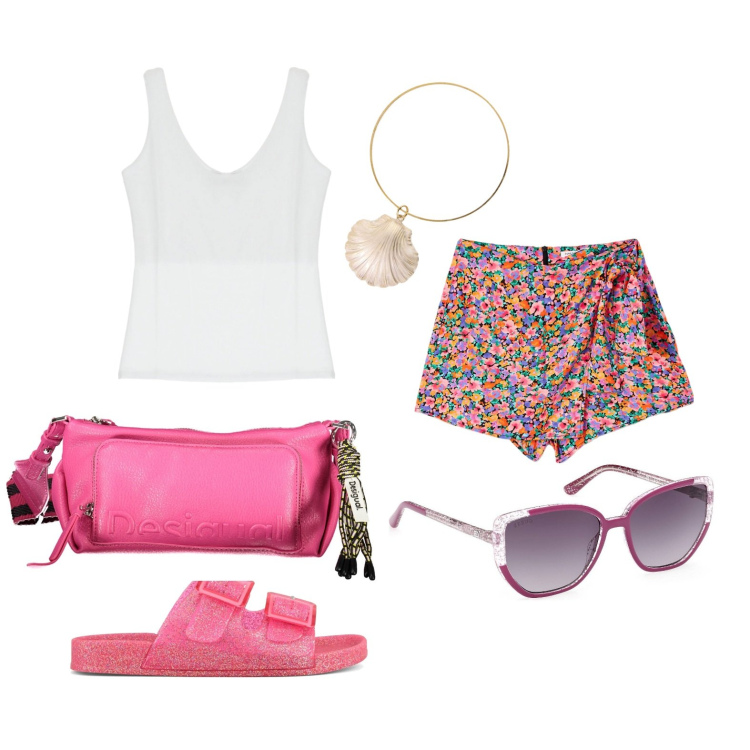 Outfit donna - Ghost outfitter - giugno. Stile Trendy per Tutti i giorni. Abbinamento con gonne, braccialetti, top, sandali, occhiali da sole, borse a spalla.