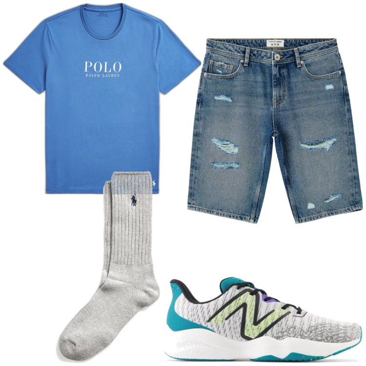 Outfit uomo - Total look #1891867. Stile Trendy per Tutti i giorni. Abbinamento con shorts, sneakers, t-shirt, calzini.