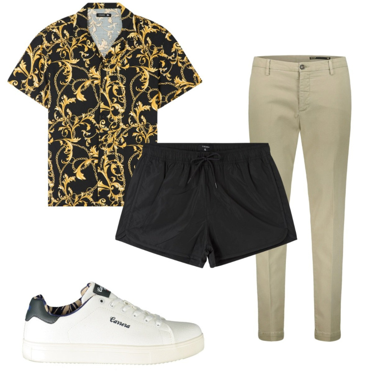 Outfit uomo - Total look #1891873. Stile Trendy per Mare. Abbinamento con camicie a manica corta, costumi, pantaloni, sneakers.