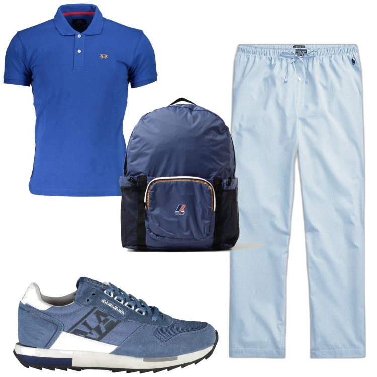 Outfit uomo - Total look #1891890. Stile Trendy per Tutti i giorni. Abbinamento con pantaloni, scarpe sportive, borse sportive, polo.