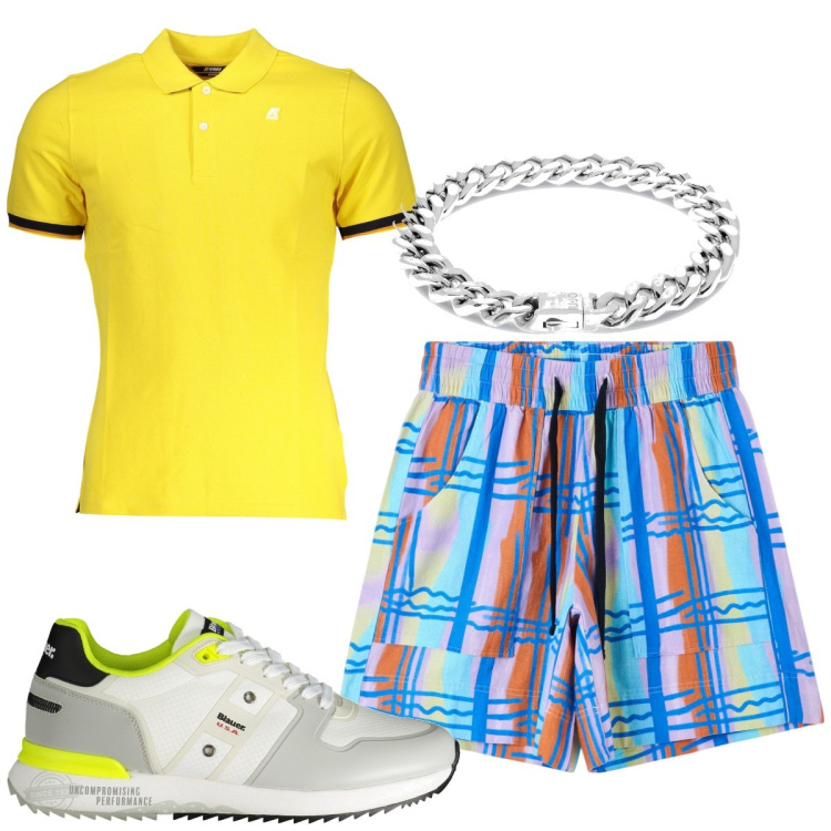 Outfit uomo - Total look #1891893. Stile Trendy per Tutti i giorni. Abbinamento con bermuda, polo, sneakers, braccialetti.