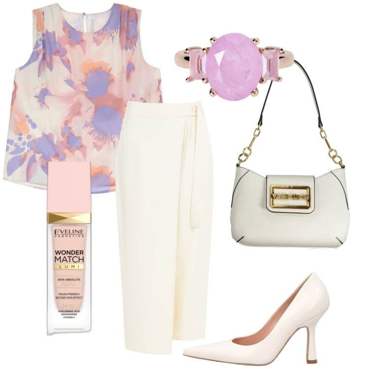 Outfit donna - Total look #1891905. Stile Chic per Tutti i giorni. Abbinamento con fondotinta, anelli, pantaloni a palazzo, top, décolleté, borse a spalla.