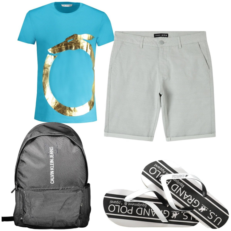 Outfit uomo - Total look #1891911. Stile Trendy per Tutti i giorni. Abbinamento con shorts, sandali, borse sportive, t-shirt.