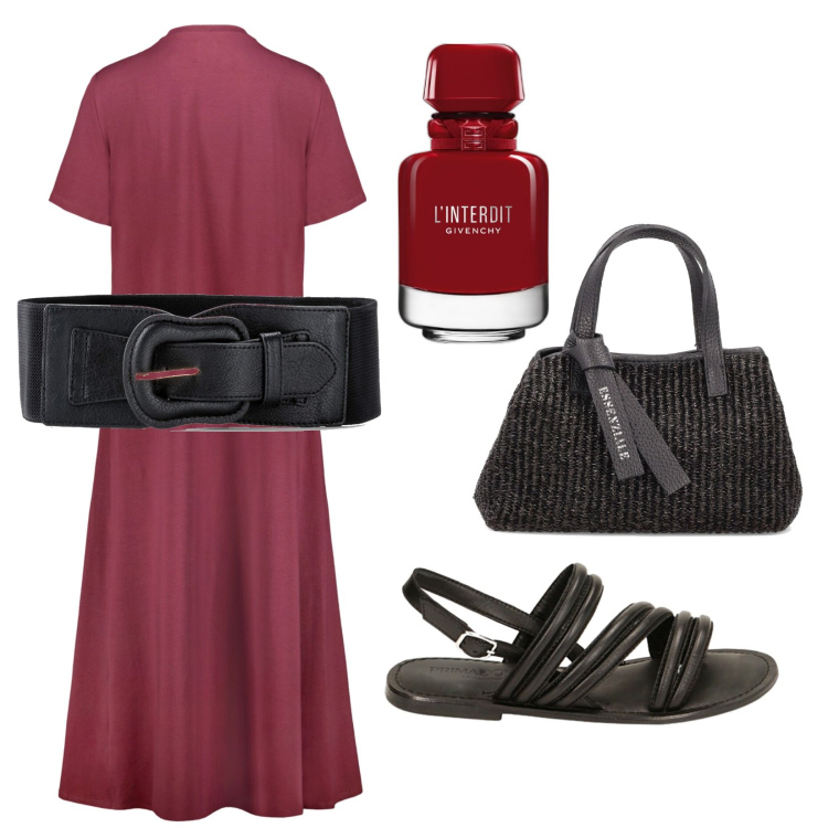 Outfit donna - La cintura elasticizzata. Stile Trendy per Tutti i giorni. Abbinamento con cinture, profumi, sandali in pelle, vestiti midi/longuette, borse a mano.